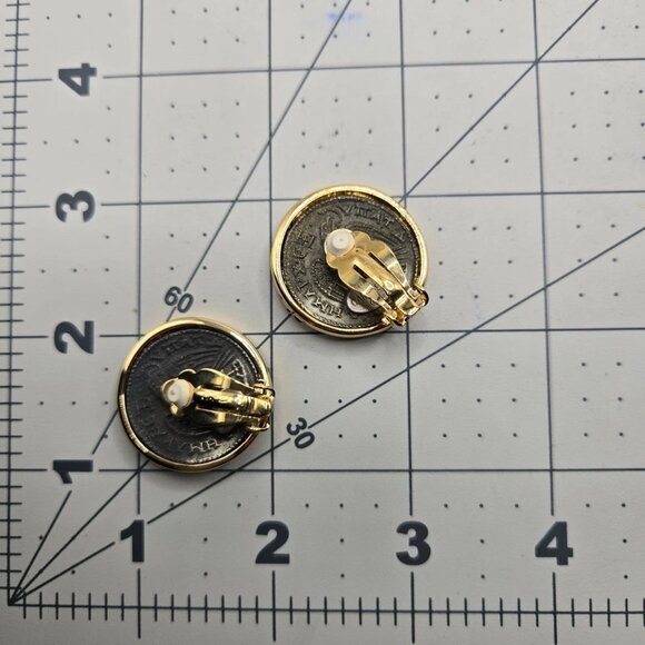 Vintage Carolee Gold Tone Designer Roman Coin Clip Earrings - Picture 7 of 7